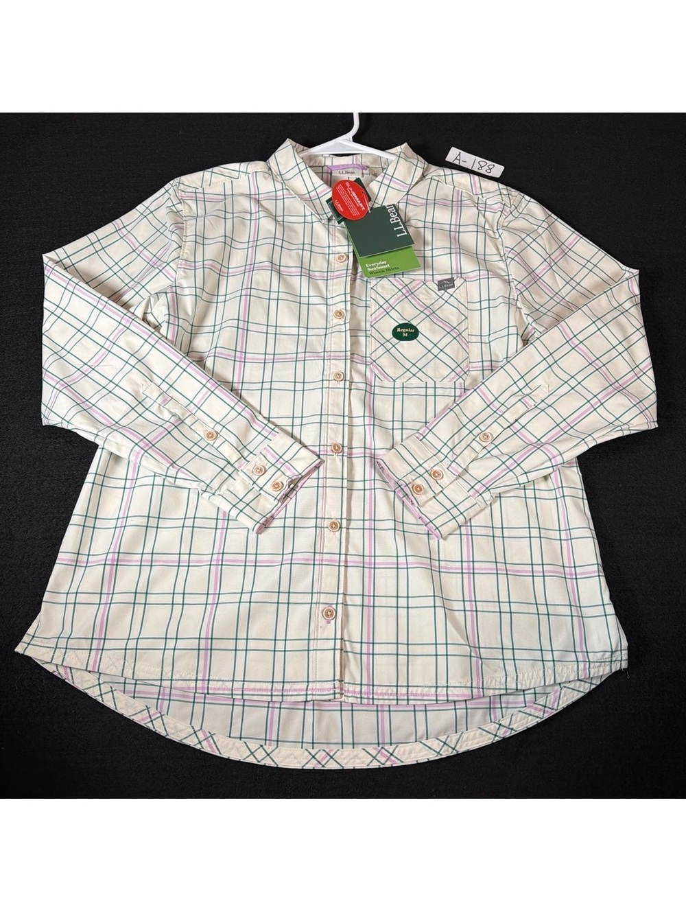 L.L.Bean Women M SunSmart Plaid Button Down Shirt UPF 50+ NWT Green Pink